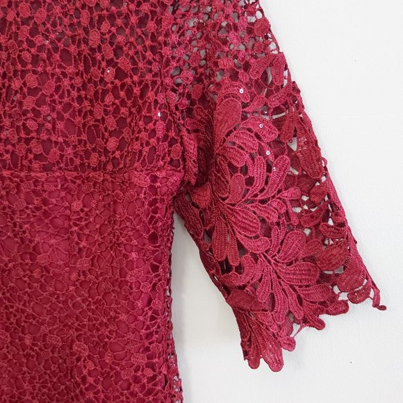 Burgundy 3/4 Sleeve Crochet Lace Dress - Picture 8 of 14